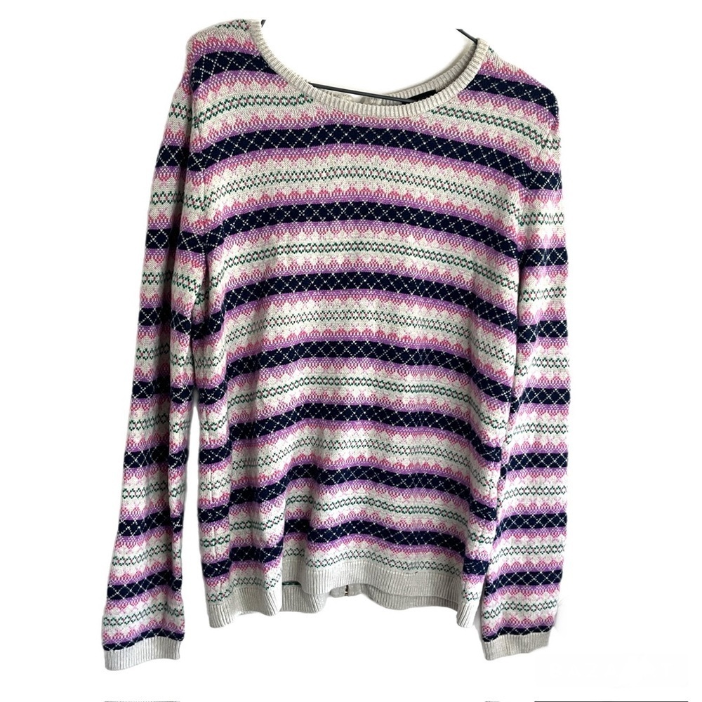 Talbots Colorful Fair Isle Plaid Crew Neck Long Sleeve Holiday Knit Sweater